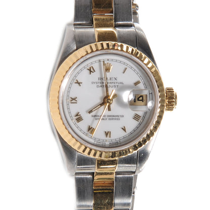 Rolex Stainless Steel 18K Yellow Gold 26mm Oyster Perpetual Datejust Watch White Roman 79173 1 of 7