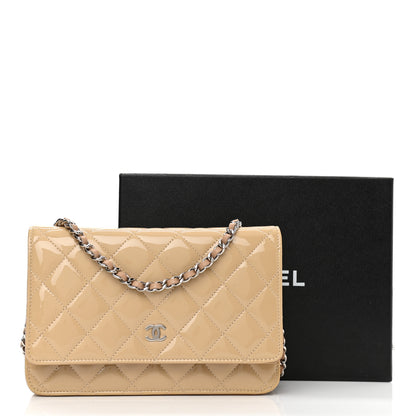 Chanel Patent Quilted Wallet On Chain WOC Beige 11 of 11