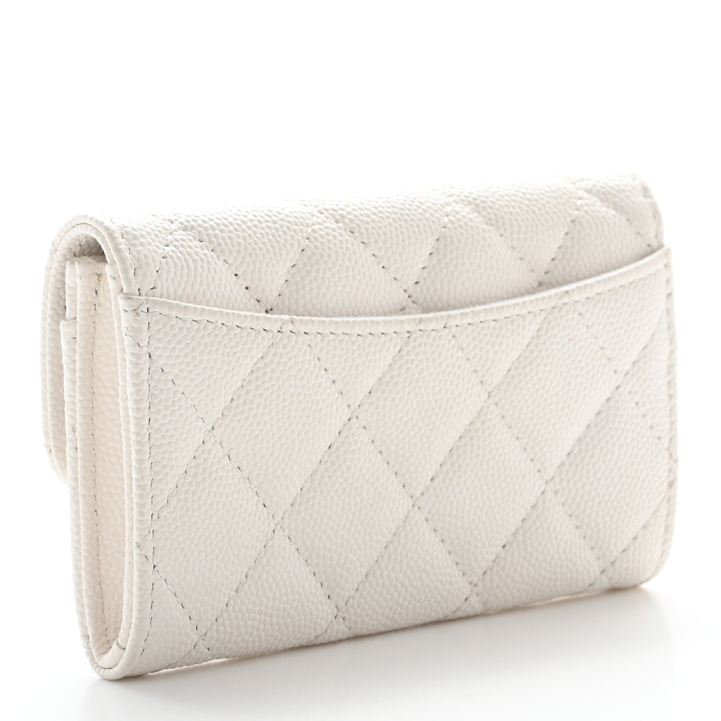 Caviar Quilted Flap Card Holder Wallet White