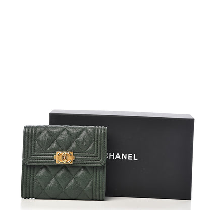 Chanel Caviar Quilted Compact Boy Wallet Green 8 of 8