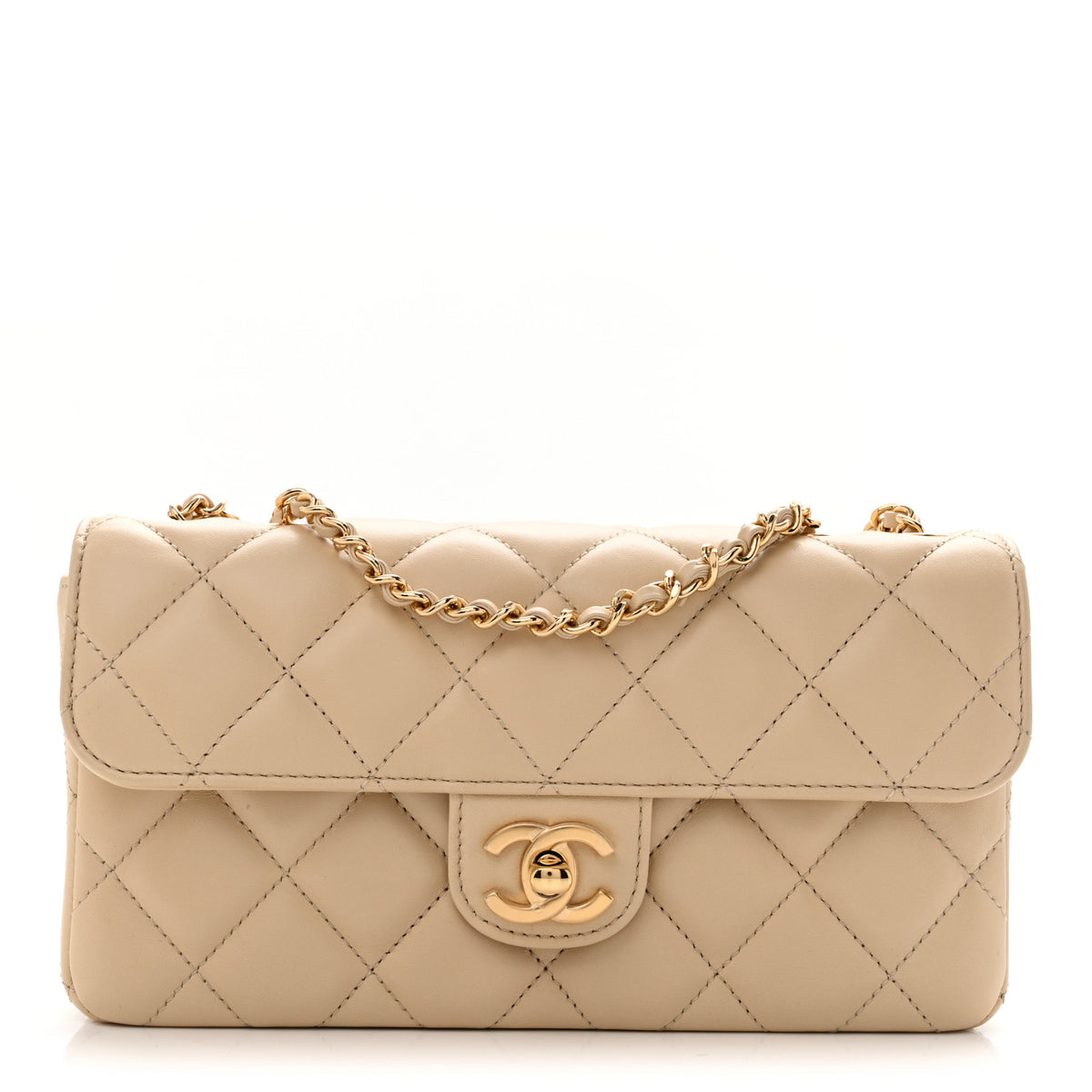 Chanel Lambskin Quilted Small East West Flap Beige 1 of 19
