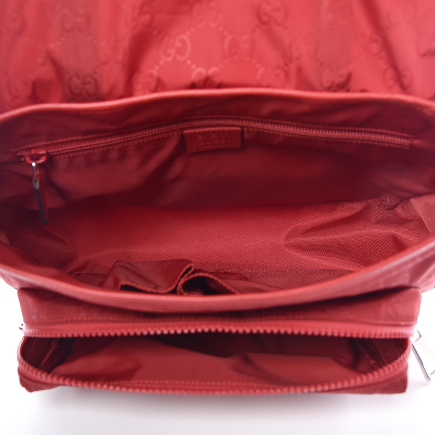 Gucci Nylon Monogram Double Buckle Flap Messenger Bag Vibrant Red 5 of 10