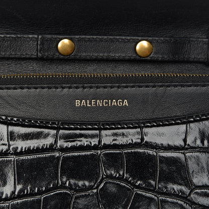 Balenciaga Crocodile Embossed Patent B Wallet On Chain Black 6 of 11
