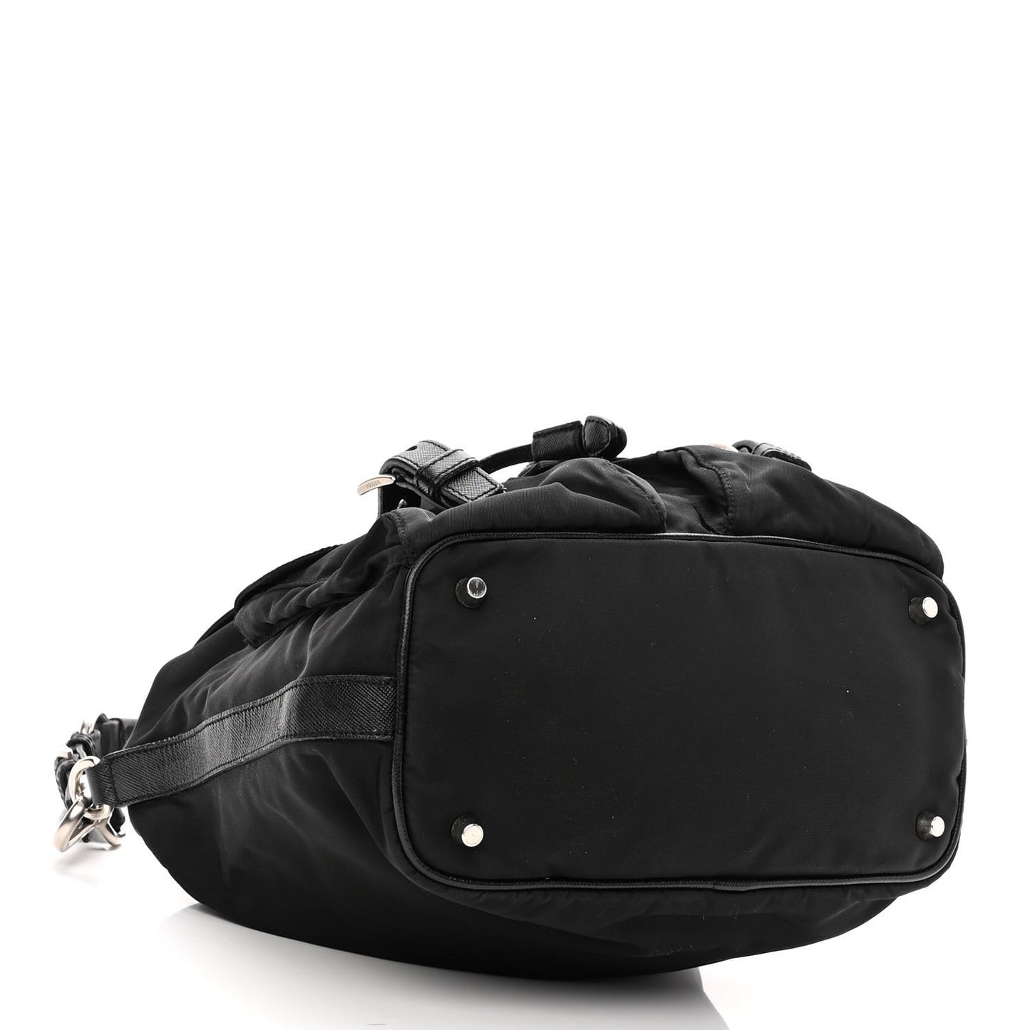 Nylon Vela Saffiano Drawstring Shoulder Bag Black
