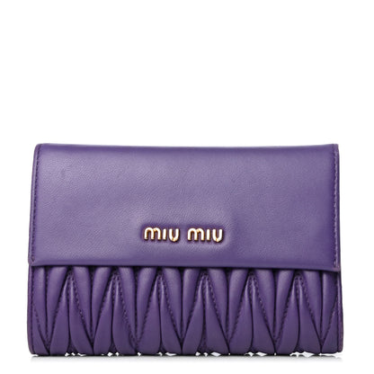 Miu Miu Nappa Matelasse Tri-Fold Flap Wallet Viola 1 of 8