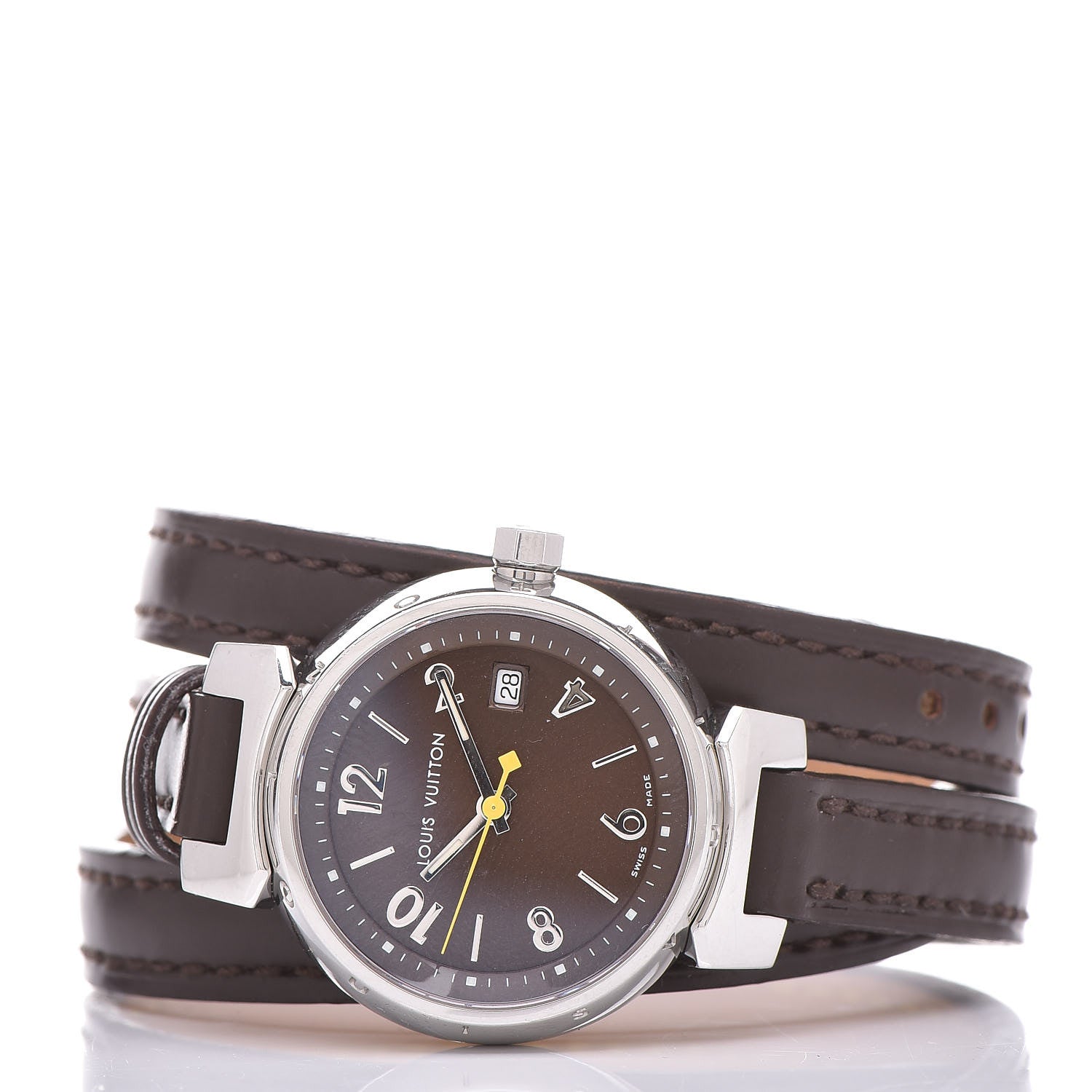 Louis Vuitton Stainless Steel Calfskin 28mm Tambour Triple Wrap Quartz Watch Brown 3 of 5