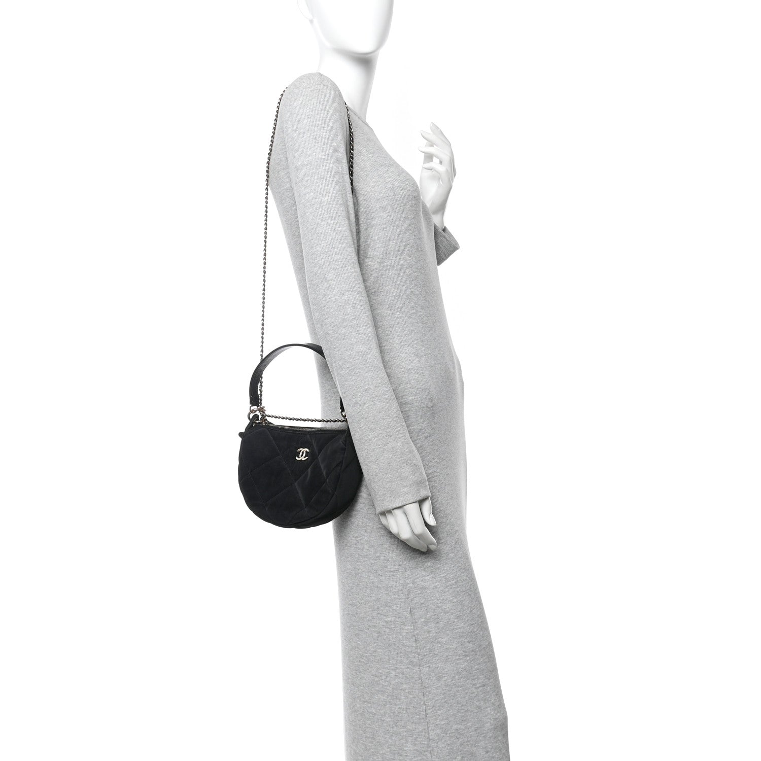 Chanel Velvet Effect Nylon Shiny Crumpled Calfskin Coco Neige Quilted Clutch With Chain Black 2 of 11