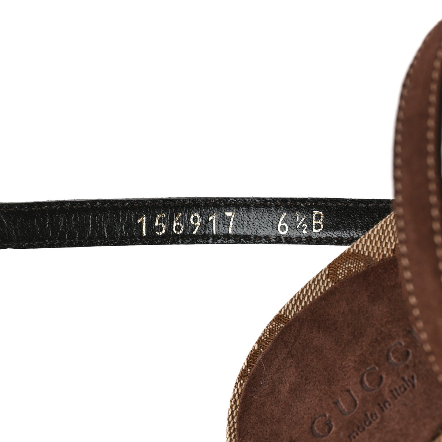 Suede GG Monogram Braided Sandals Heels 6.5 Brown