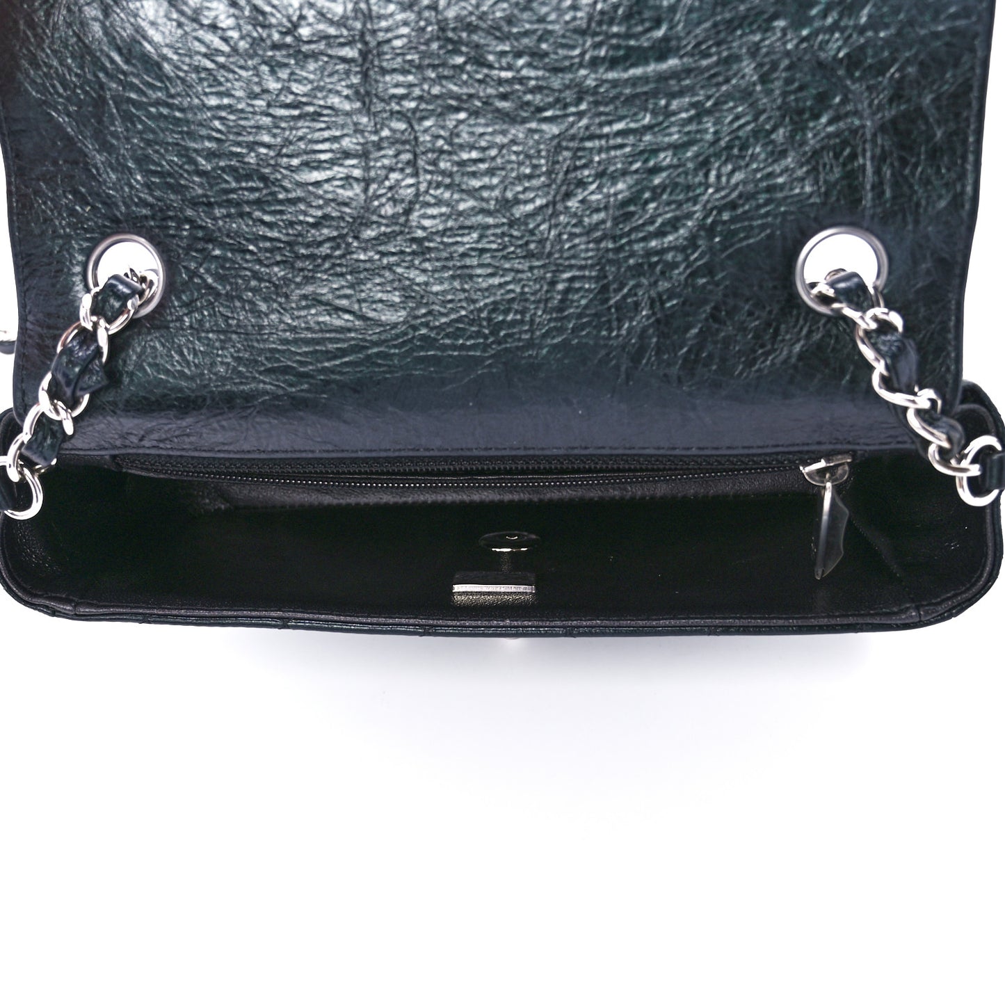 Iridescent Crumpled Calfskin Quilted Mini Rectangular Flap Black