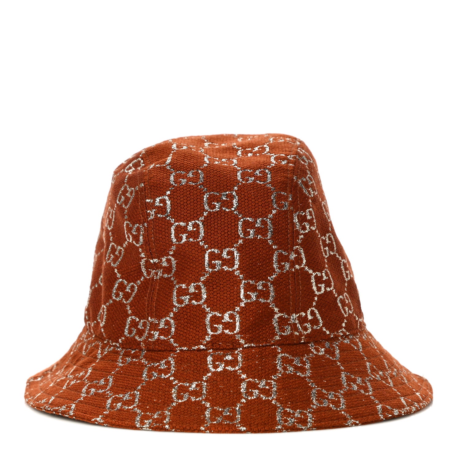 Gucci Canvas Lame GG Monogram Bucket Hat L Burnt Orange Silver 1 of 8