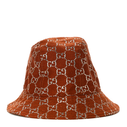 Gucci Canvas Lame GG Monogram Bucket Hat L Burnt Orange Silver 1 of 8