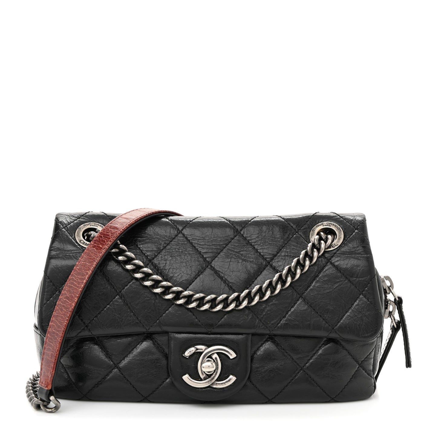 Glazed Calfskin Quilted Small Duo Color Flap Black