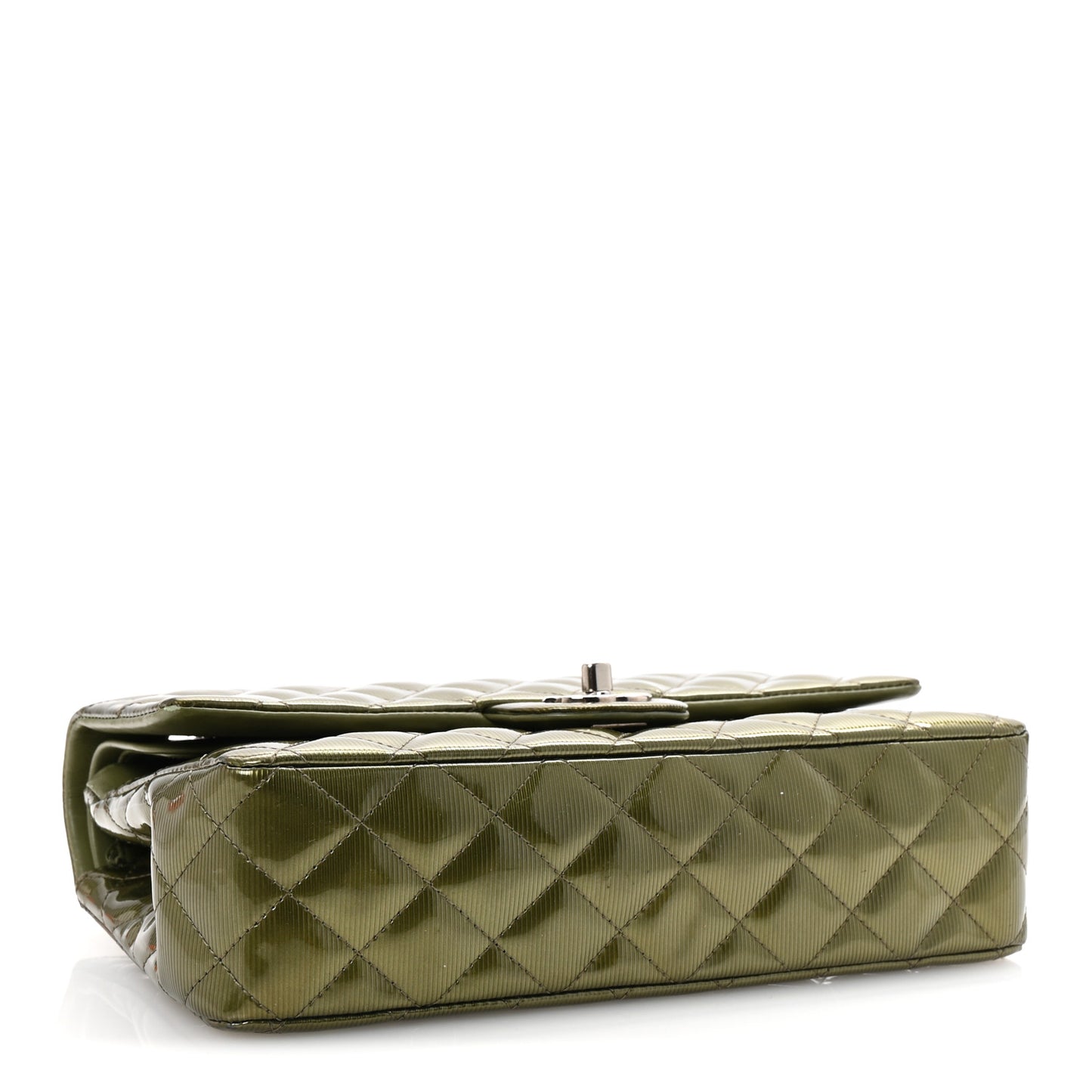 Striated Patent Quilted Medium Double Flap Green
