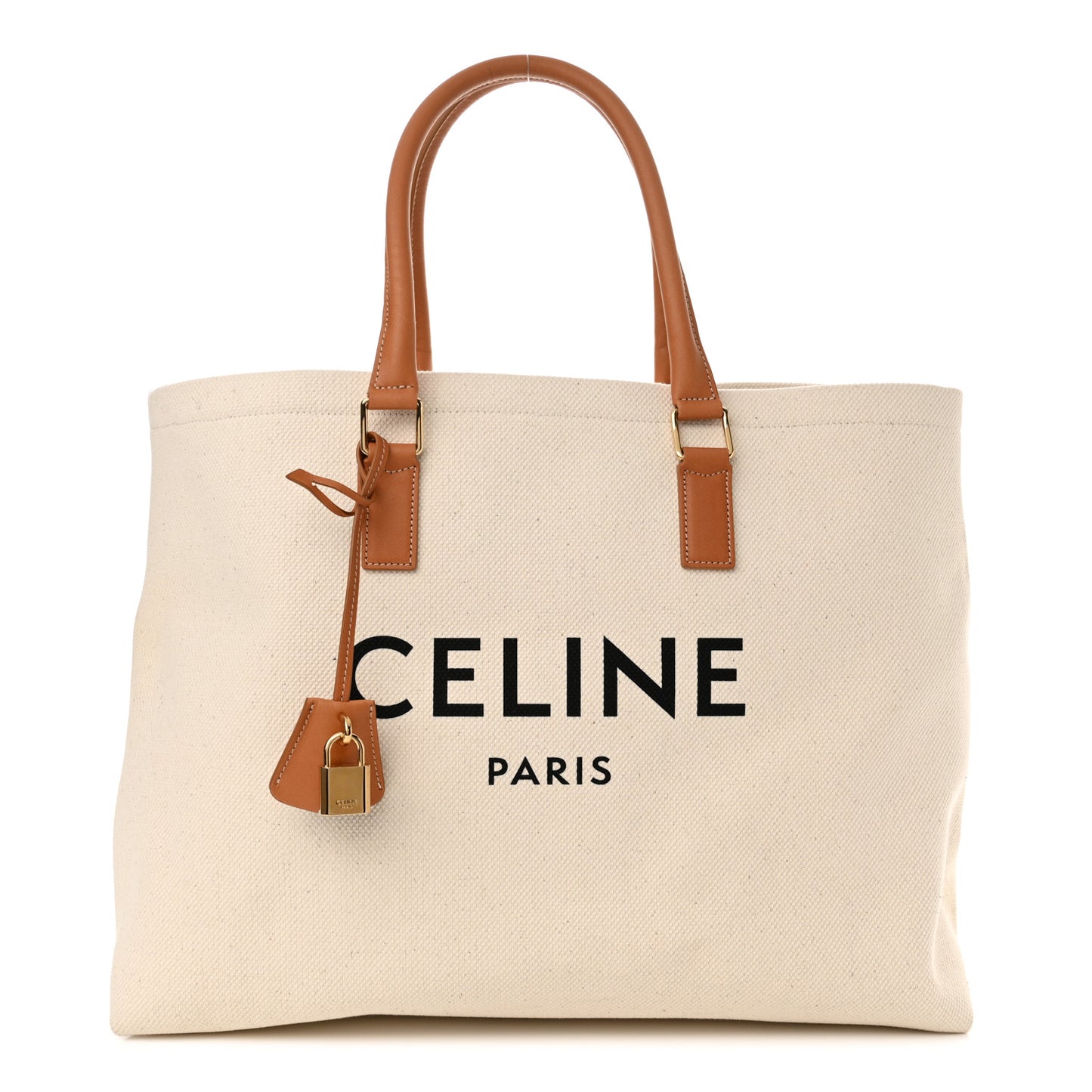 Canvas Calfskin Logo Print Horizontal Cabas Natural Tan