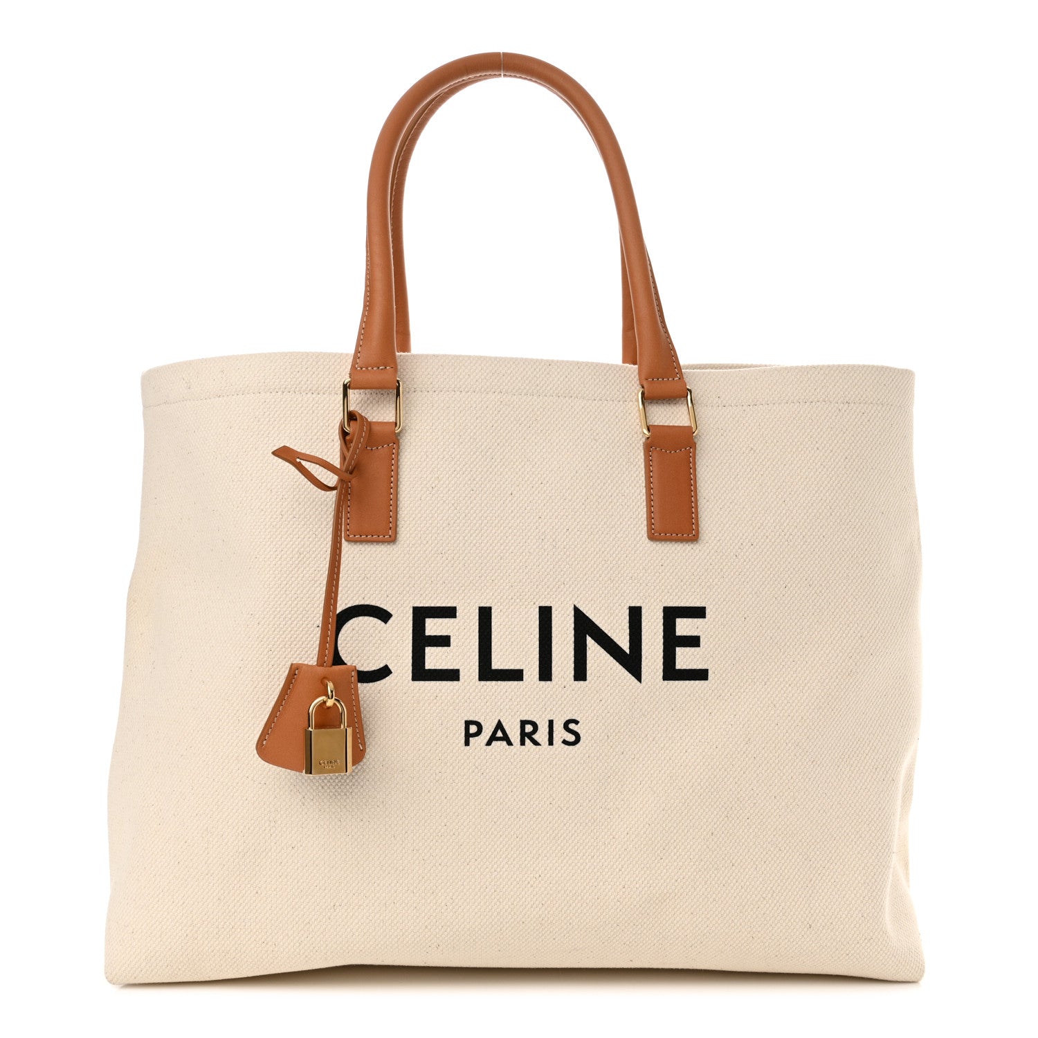 Celine Canvas Calfskin Logo Print Horizontal Cabas Natural Tan 1 of 11