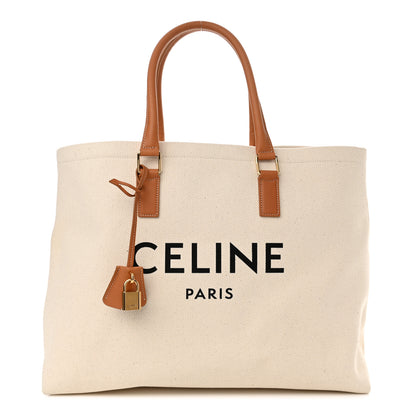 Celine Canvas Calfskin Logo Print Horizontal Cabas Natural Tan 1 of 11