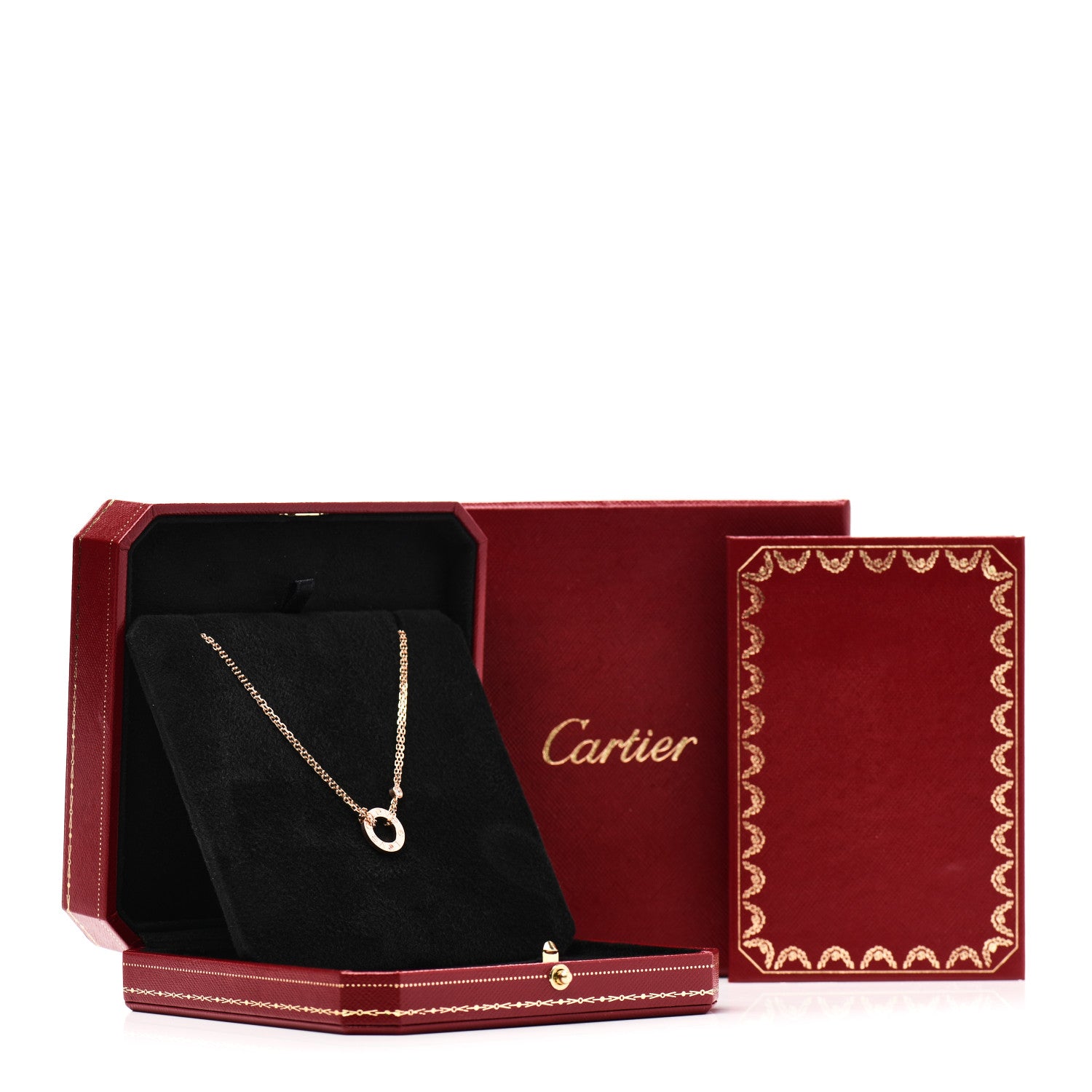 Cartier 18K Pink Gold 1 Diamond 1 Pink Sapphire LOVE Necklace 5 of 5