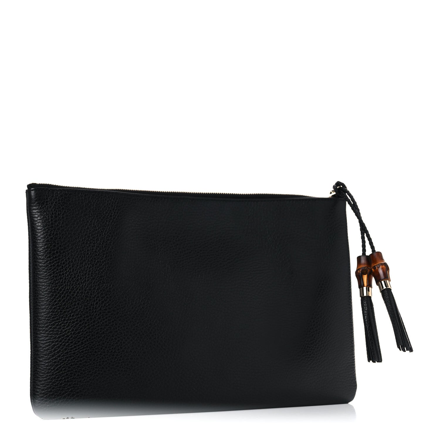 Gucci Pebbled Calfskin Large Bamboo Clutch Black 3 of 8