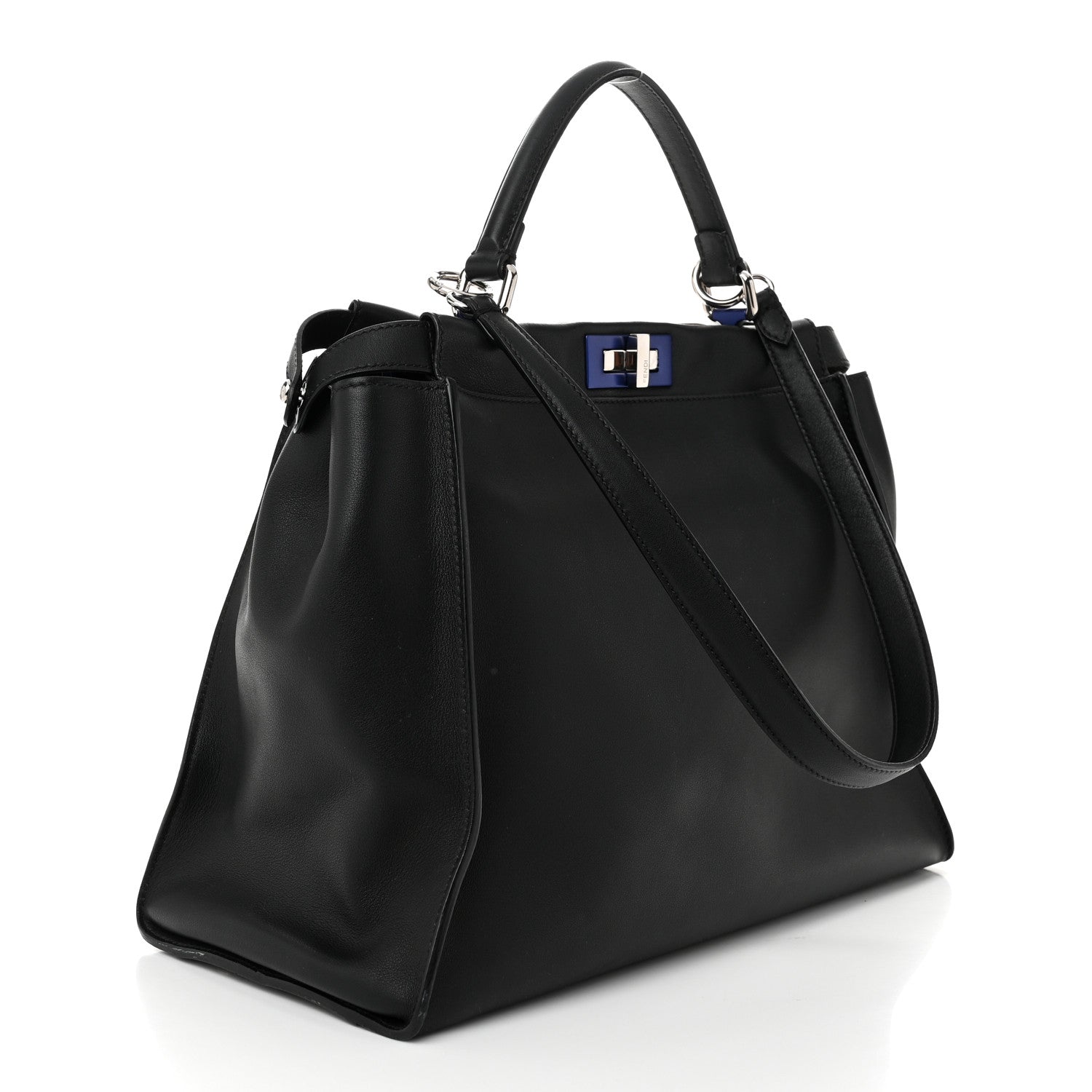 Fendi Vitello Dolce Shiny Nappa Large Peekaboo Iconic Satchel Black Camelia 3 of 12