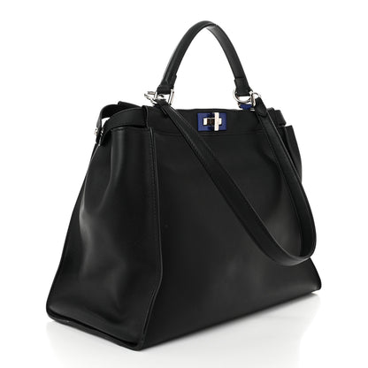 Fendi Vitello Dolce Shiny Nappa Large Peekaboo Iconic Satchel Black Camelia 3 of 12
