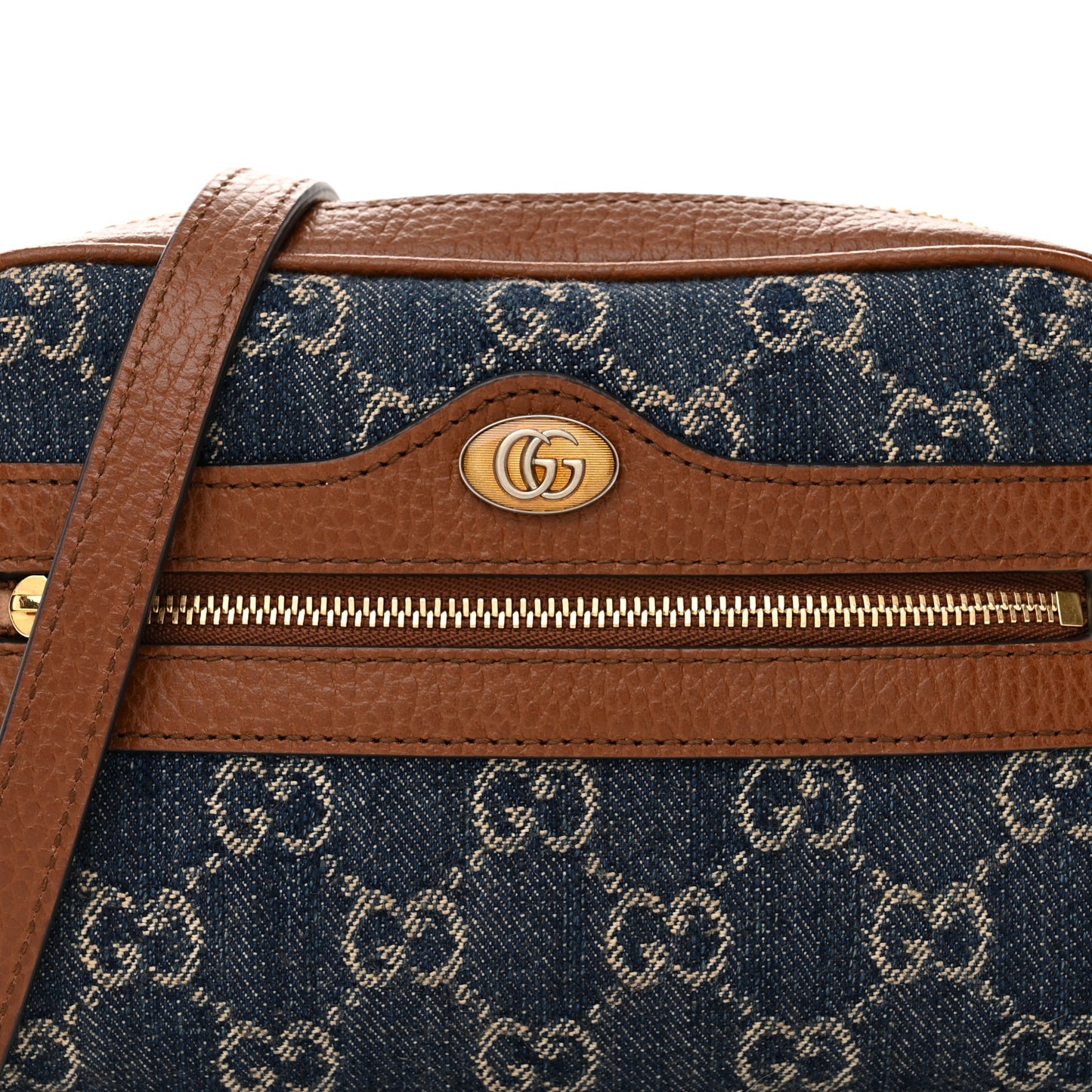 New Denim GG Monogram Dollar Calfskin Mini Ophidia Shoulder Bag Blue Tea Cuir Epilog