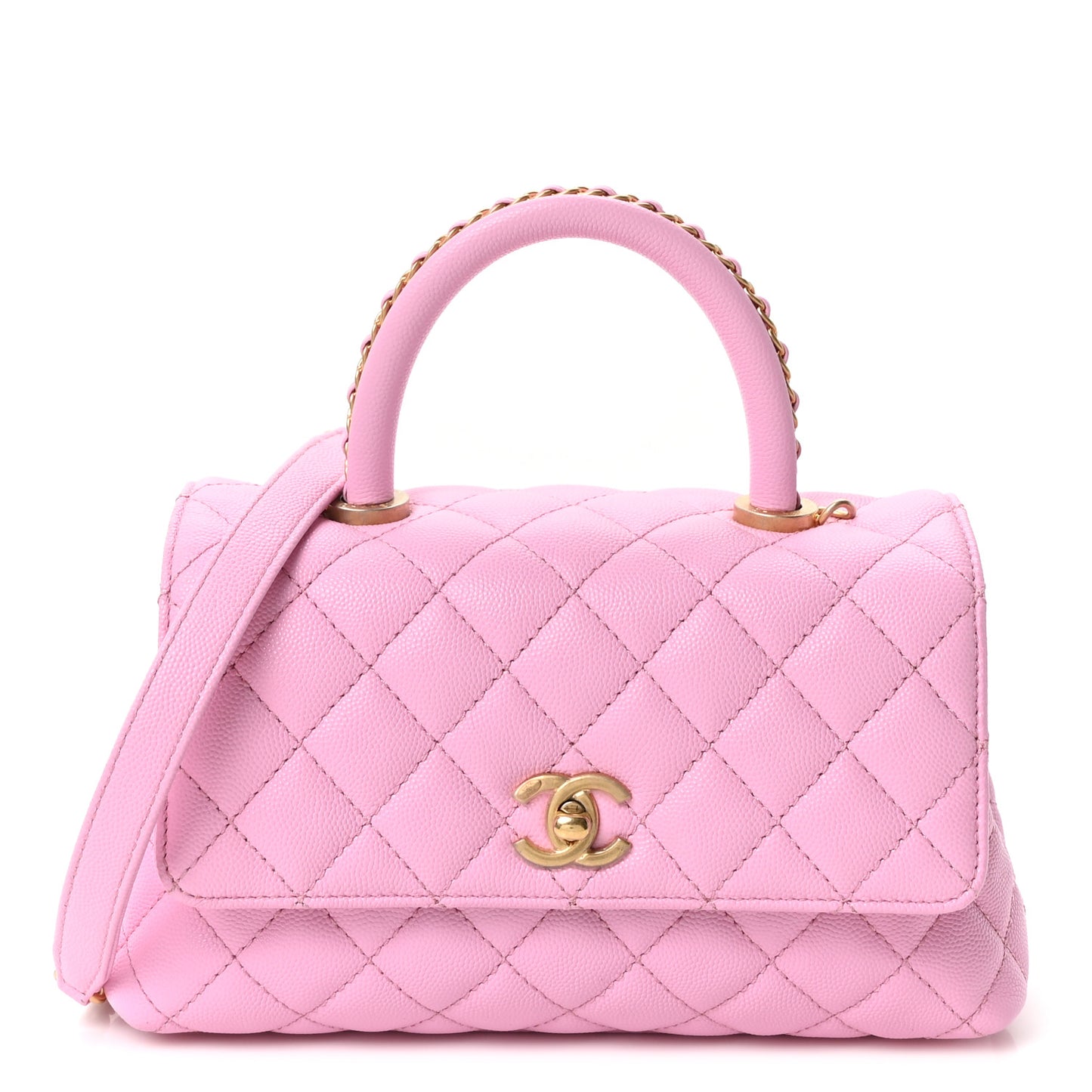 Caviar Quilted Mini Coco Chain Handle Flap Pink