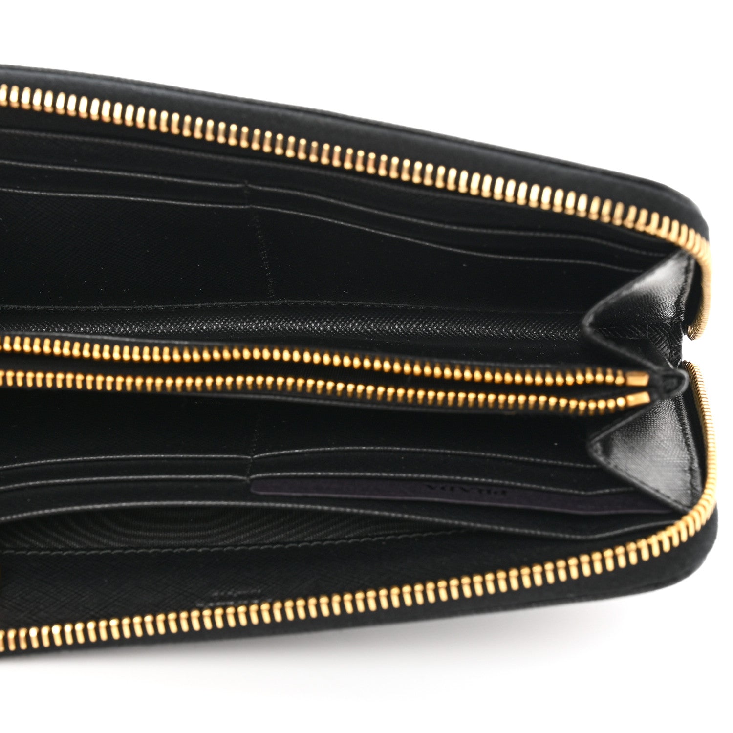 Prada Saffiano Metal Large Zip Around Travel Wallet Black 6 of 7