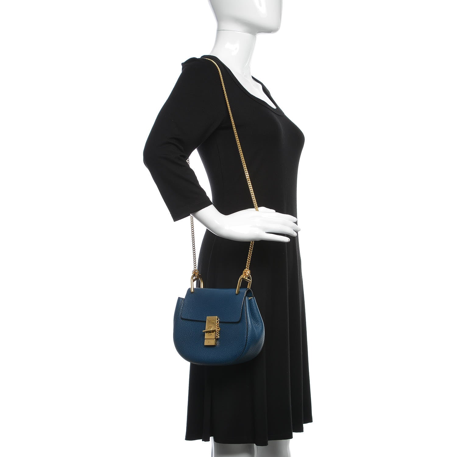 Chloe Grained Lambskin Mini Drew Shoulder Bag Factory Blue 2 of 9