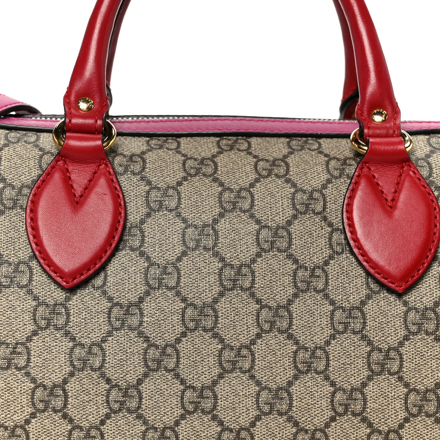 Gucci GG Supreme Monogram Moon Calfskin Small Boston Beige Ebony Hibiscus Red New Rosette 9 of 11