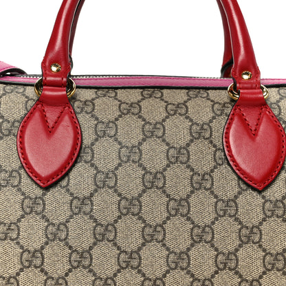 Gucci GG Supreme Monogram Moon Calfskin Small Boston Beige Ebony Hibiscus Red New Rosette 9 of 11