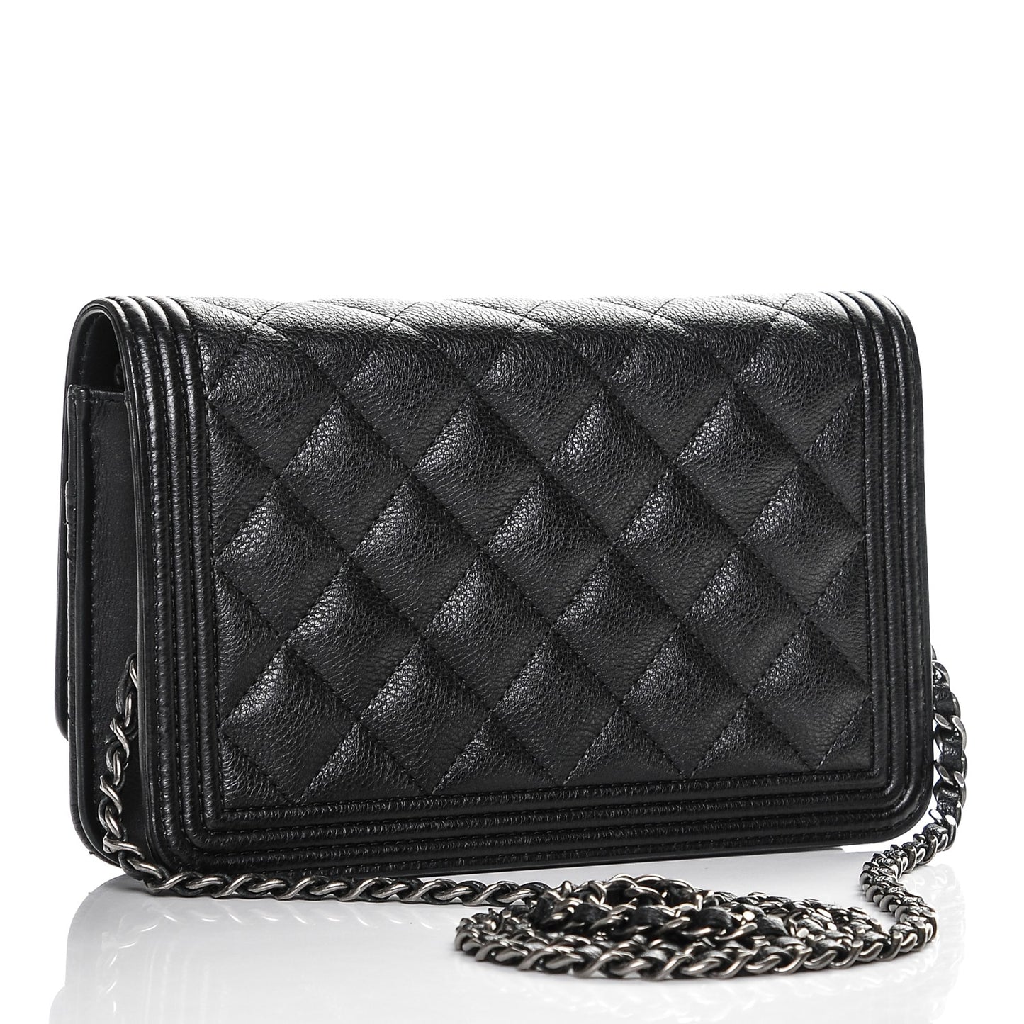 Calfskin Quilted Boy Wallet On Chain WOC Black