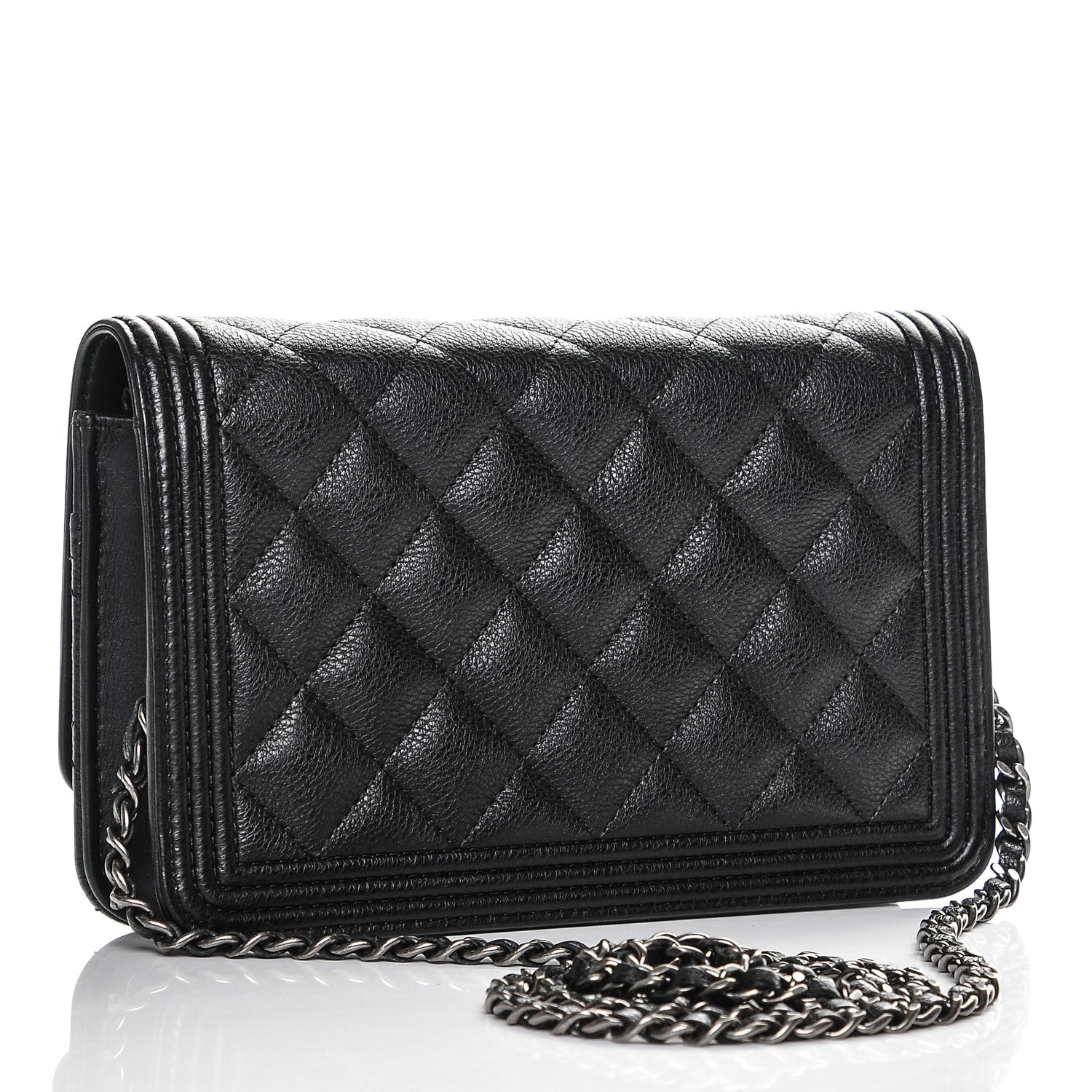Chanel Calfskin Quilted Boy Wallet On Chain WOC Black 3 of 8