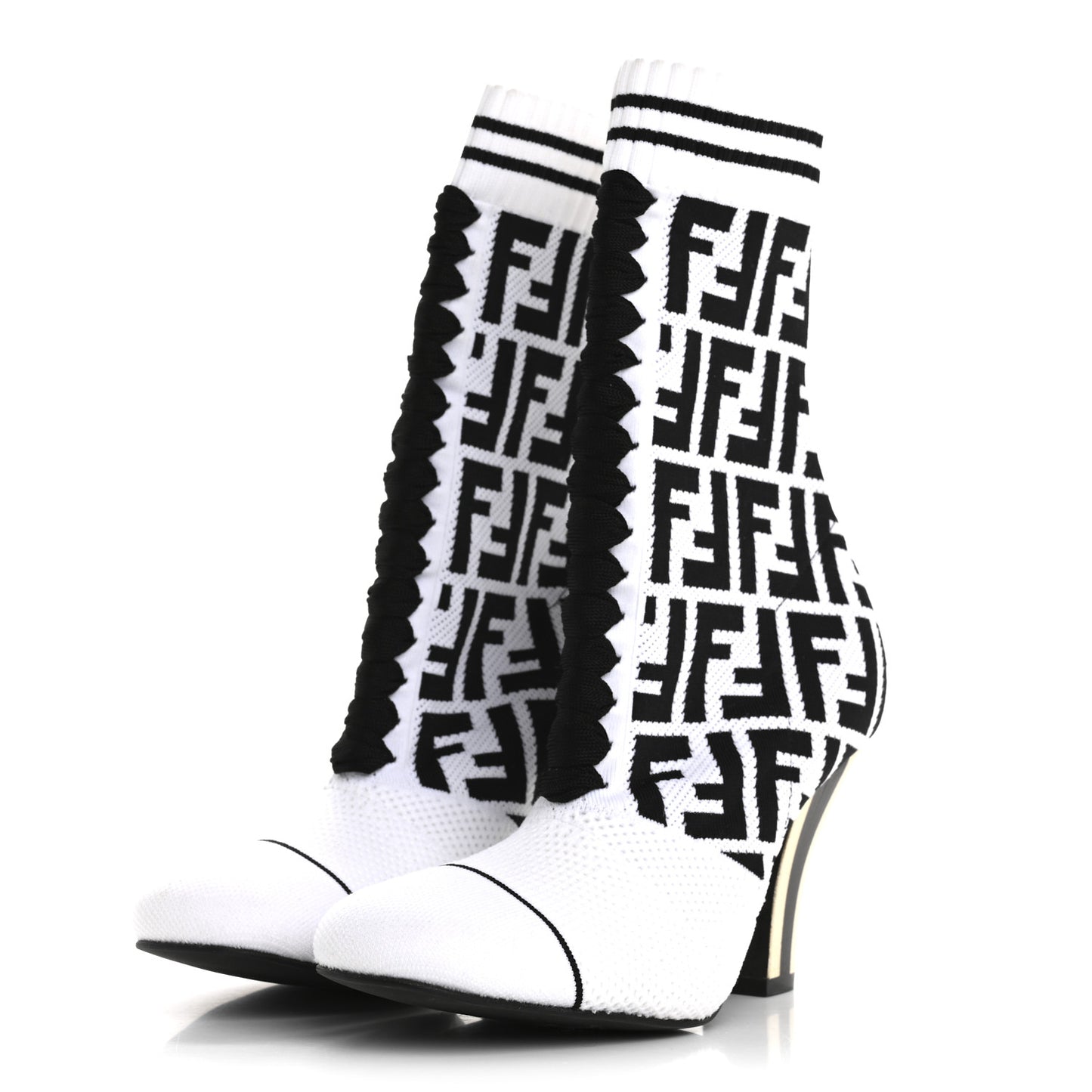 Stretch Fabric Knit FF Sock Booties  36 Black White