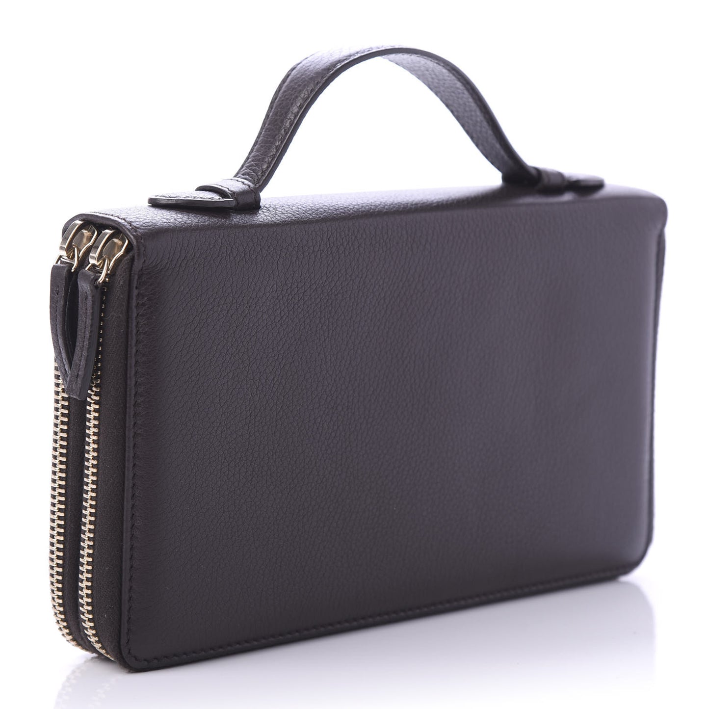 Pebbled Calfskin Soho Travel Document Case Dark Brown