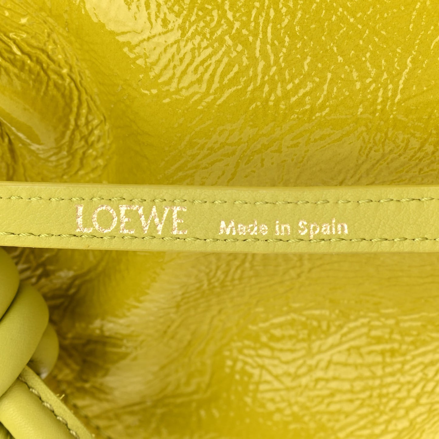 Crackle Patent Calfskin Small Flamenco Knot Bag Yellow