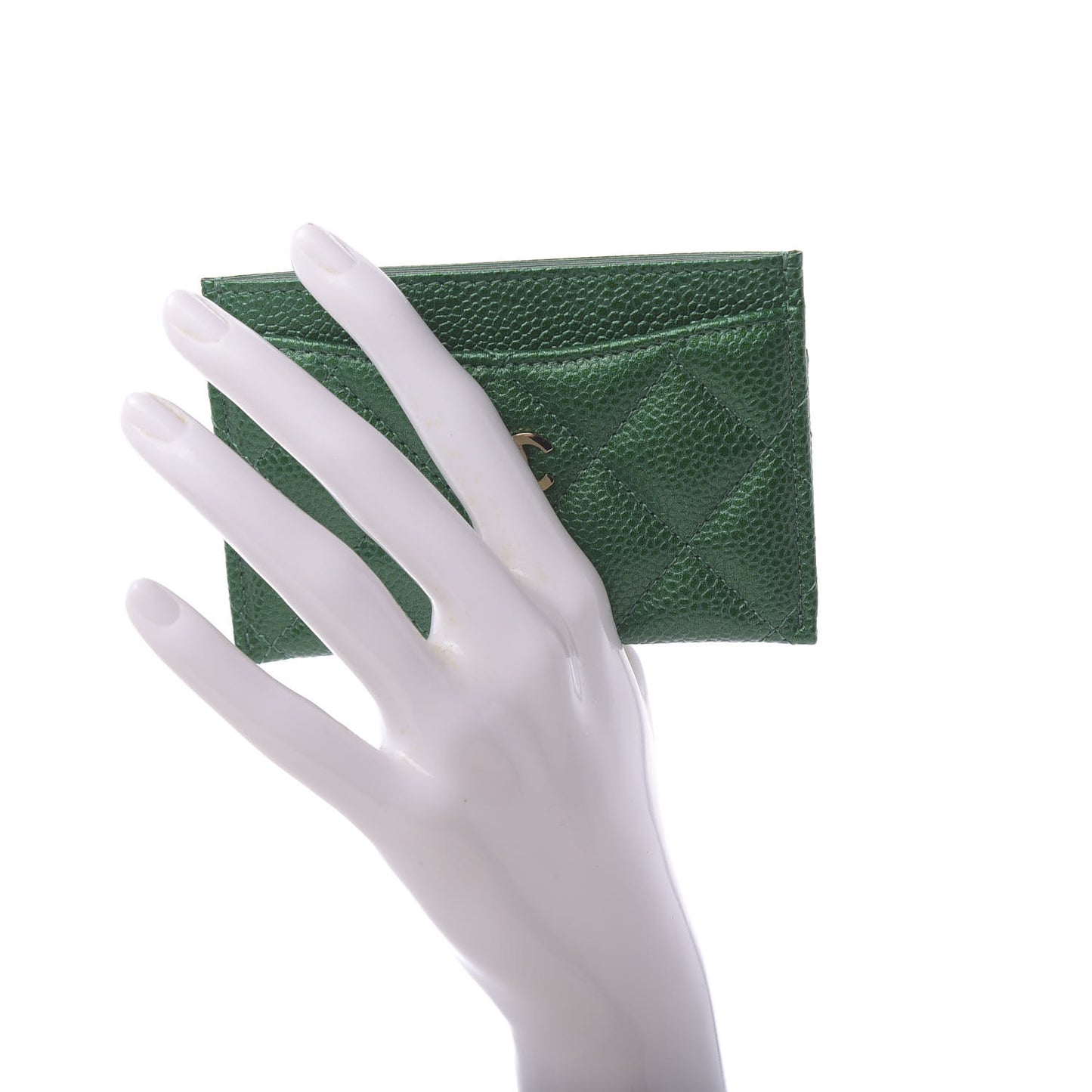 Metallic Caviar Quilted Card Holder Green