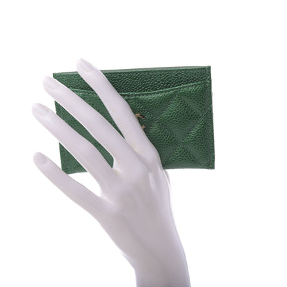 Chanel Metallic Caviar Quilted Card Holder Green 2 of 9