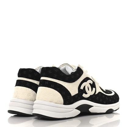 Chanel Nylon Suede Calfskin Printed CC Sneakers 36.5 White Black 5 of 8
