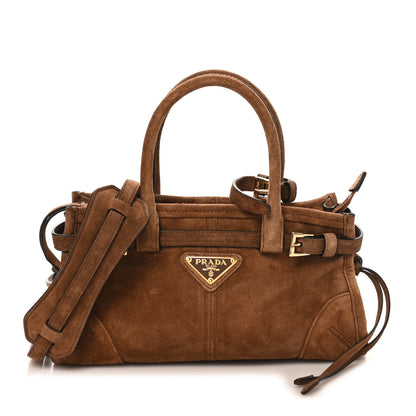 Prada Suede Triangle Mini Bonnie Shoulder Bag Cacao 1 of 9
