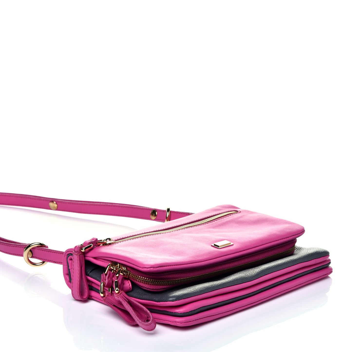 Calfskin Crossbody Bi-Color Bag Pink Navy