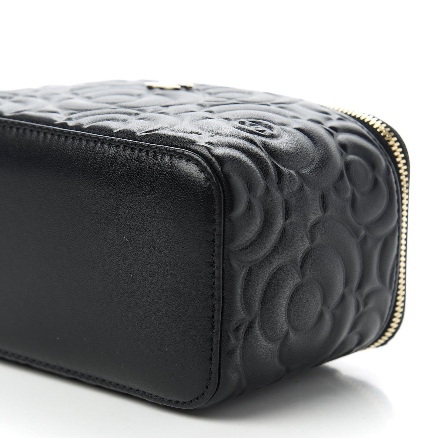 Lambskin Camellia Embossed Small Vanity Case With Chain Black