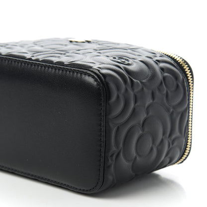 Chanel Lambskin Camellia Embossed Small Vanity Case With Chain Black 7 of 11