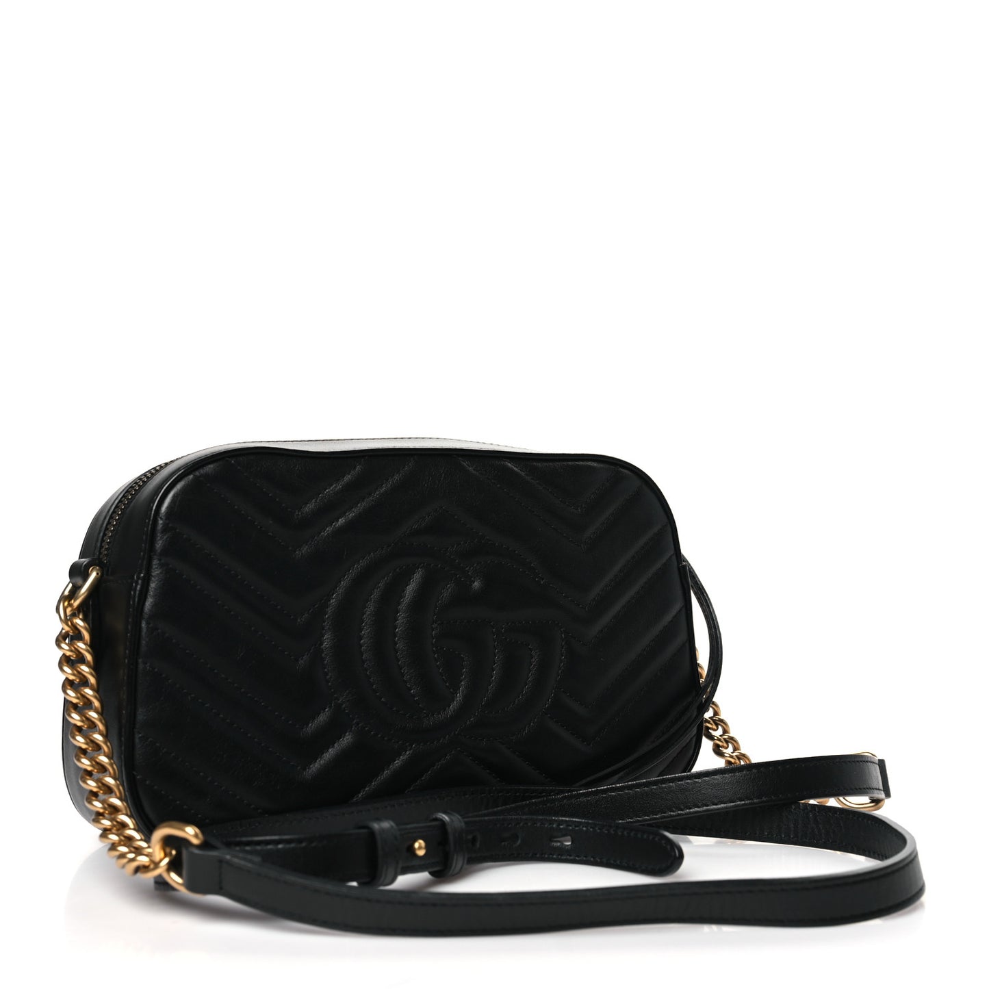 Calfskin Matelasse Animal Studs Small GG Marmont Chain Shoulder Bag Black