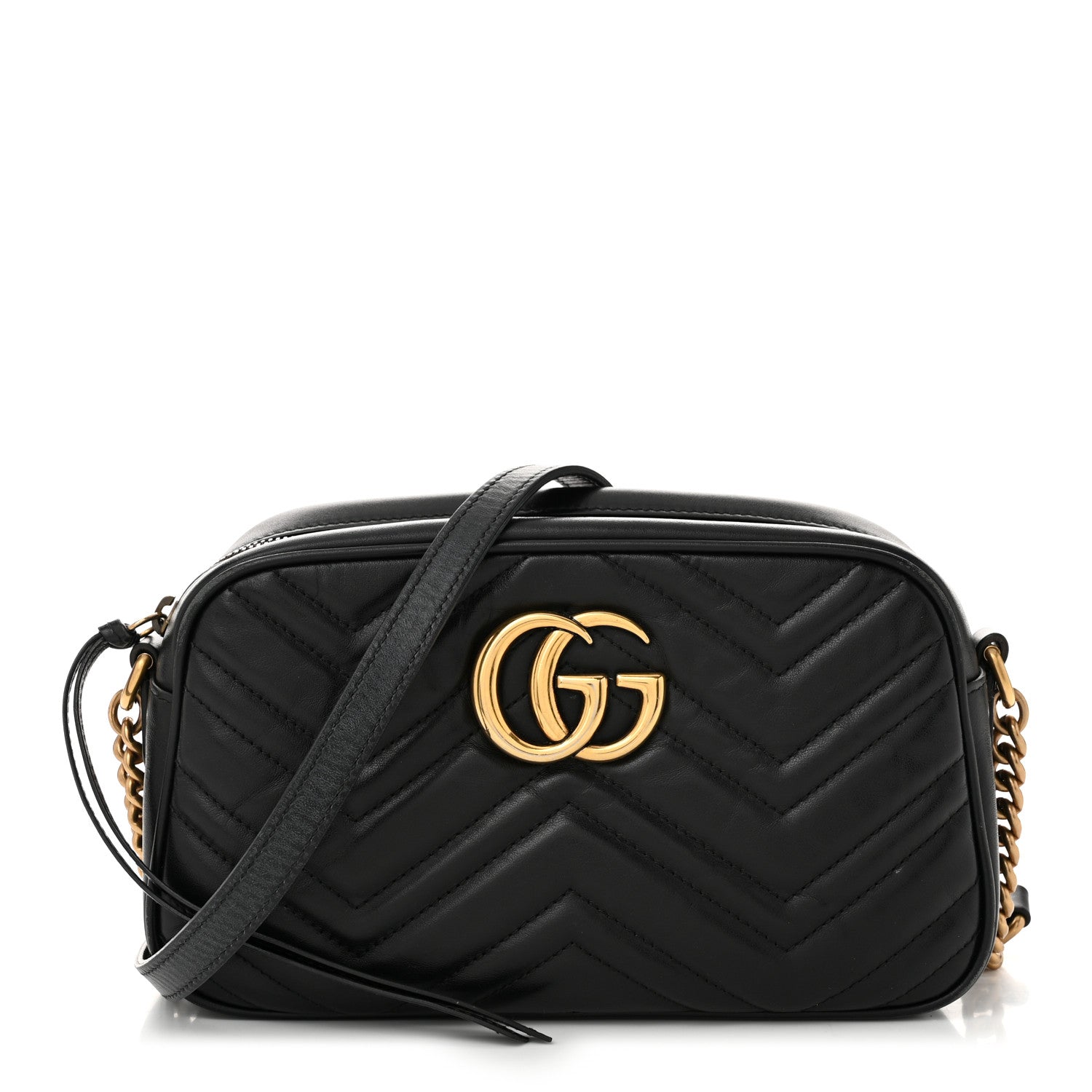 Gucci Calfskin Matelasse Small GG Marmont Chain Shoulder Bag Black 1 of 12
