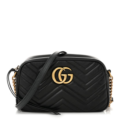 Gucci Calfskin Matelasse Small GG Marmont Chain Shoulder Bag Black 1 of 12