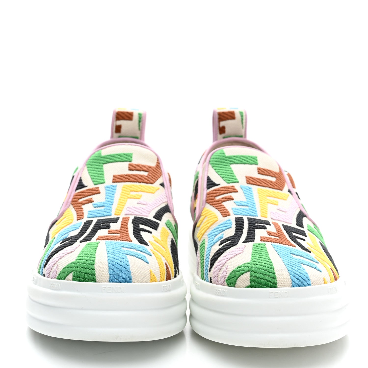 Fendi X SARA COLEMAN Canvas FF Vertigo Embroidered Womens Rise Slip On Sneakers 36.5 Grezzo Multicolor 2 of 11