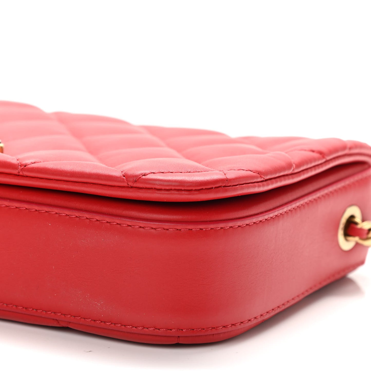 Calfskin Quilted Nailed CC Flap Bag Red