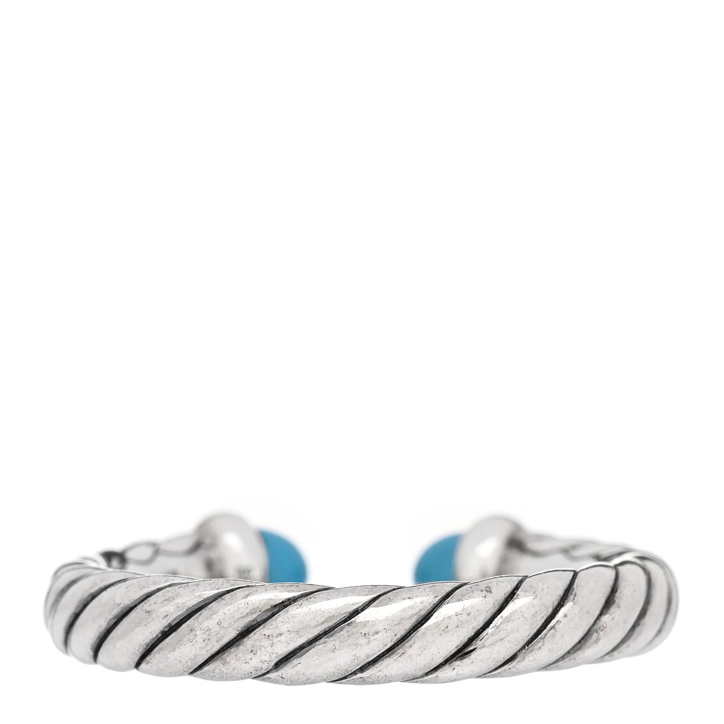 Sterling Silver 14K Yellow Gold Turquoise Petite Cable Open Ring 50 5.5