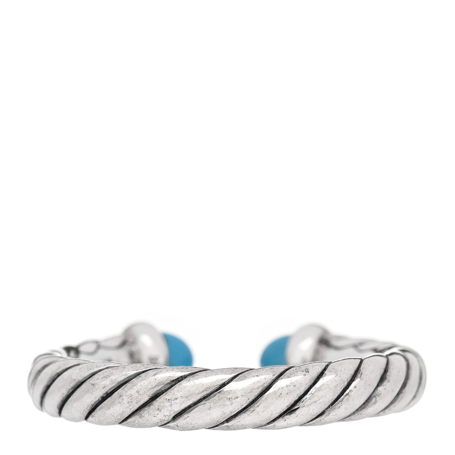 David Yurman Sterling Silver 14K Yellow Gold Turquoise Petite Cable Open Ring 50 5.5 3 of 5
