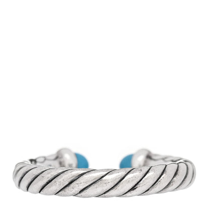 David Yurman Sterling Silver 14K Yellow Gold Turquoise Petite Cable Open Ring 50 5.5 3 of 5